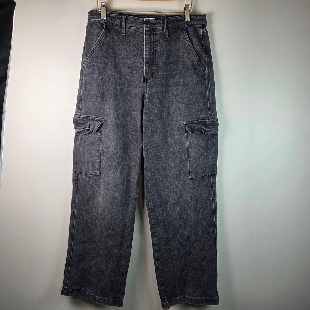 Cargo Jeans Womens 8 Black Excellent Wide Leg Utility Denim Jessica Simpson